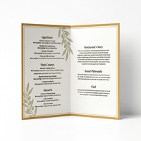 Catalogue personnalisé haut de gamme en carton 350g, papier d'art, pelliculage mat, estampage à chaud or pour une table à manger élégante