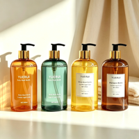 Bouteilles de shampoing avec pompe dorée 500ml PET, impression UV personnalisée, bouteille de gel douche, gel lavant pour le corps, emballage de savon liquide