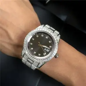 Hochwertige Luxus-Edelstahl Diamond Iced Presidential Men Digital Quartz Uhren