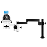 Trinocular Stereo Zoom Microscope 3.5X-100X No Camera 360 Degree Swivel Arm 10W Ring Light 180mm Working Distance