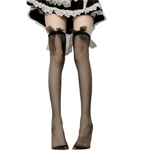 Lolita Over The Knee Stockings Women Transparent Thin With Bow White Cotton Long Ribbon Sweet Style - Product Image 4