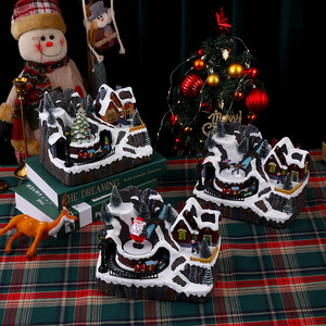 Décorations de Noël en résine, boîte à musique lumineuse avec Père Noël et train rotatifs, style européen, ornement de fête - Product Image 3