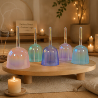Mangkuk Kristal Bening Aurora Pearl HF, Mangkuk Kristal Kuarsa dengan Gagang untuk Terapi Suara, Mandi Suara, Meditasi