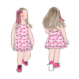 Dolce stile caramella simpatico cartone animato stampa abito da principessa estivo regolabile tracolla ragazze vestito con 2 strati di gonne - Product Image 1