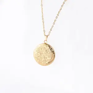 Female Gifts Unique DIY Photo Box Memory Round Gold Pendant Stainless Steel Locket Women Necklace