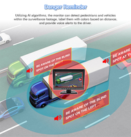 Système de caméra DVR pour camion de 10 pouces avec détection d'angle mort, moniteur de recul 4 canaux AHD 720P avec affichage étanche IP68 et aide au recul