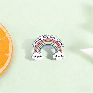 Épinglette en émail personnalisée « Diffusez le bonheur, pas les germes », badge métallique nuage arc-en-ciel, citation amusante, épinglette de revers, cadeau de bijoux créatif - Product Image 1