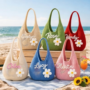 Bolsa de Playa Personalizada <span class=keywords><strong>para</strong></span> Mujer - Bolsa de Hombro Tejida a Crochet con Nombre Personalizado, Gran Capacidad, Bolsa Tejida <span class=keywords><strong>para</strong></span> Viajes/Vacaciones de Verano - Product Image 3