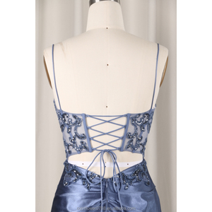 Màu Xanh Hải Quân Nàng Tiên Cá Corset Thấp Cắt Xem Thông Qua Phụ Nữ Của Prom Ăn Mặc Không Tay Phụ Nữ Sexy Sequined Eo Đàn Hồi Satin Buổi Tối Ăn Mặc - Product Image 4