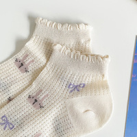Nouveau style de chaussettes blanches fines pour femmes, chaussettes de bateau respirantes en coton, chaussettes japonaises mignonnes de bande dessinée, maille bouche à bulles, chaussettes en dentelle pour femmes, 2023