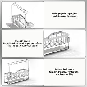 Organisateur de caddie d'évier de cuisine avec porte-éponge, organisateur de cuisine en acier inoxydable avec plateau de vidange automatique, support d'évier pour la cuisine - Product Image 4
