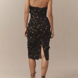 Vestido Midi Casual de Verano sin Tirantes con Estampado Floral, Piel Sintética y Encaje Bordado, Transpirable y Cómodo con Cintura Natural en la Parte Delantera - Product Image 2