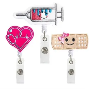 Hot Sale Doctor Nurse Easy Pull plastic buckle clip Retractable Felt Badge Holder Reels