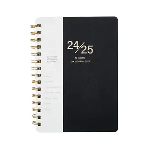 2024 2025 17 meses planejador de couro PU amostra grátis personalizado 2024 design espiral diário caderno agenda com adesivos de bolso