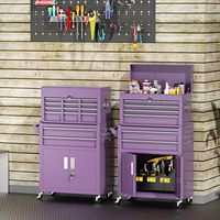 Coffre à outils moderne en aluminium à 8 tiroirs, 42,5 pouces, avec système de verrouillage à clé et dessus amovible (violet)