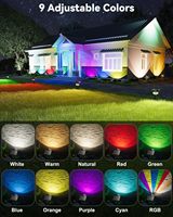 Projecteur solaire RGBCW à piquet, éclairage paysager avec 11 modes de fonctionnement, lanterne murale solaire de sécurité pour jardin, cour et terrasse