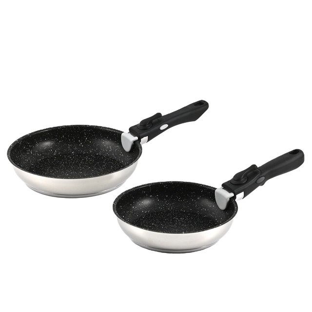 Marble Stone Non-stick Cooking Pans Cast Bottom Induction Double Sided Stainless Steel Wok Frying Pan and Pot Set