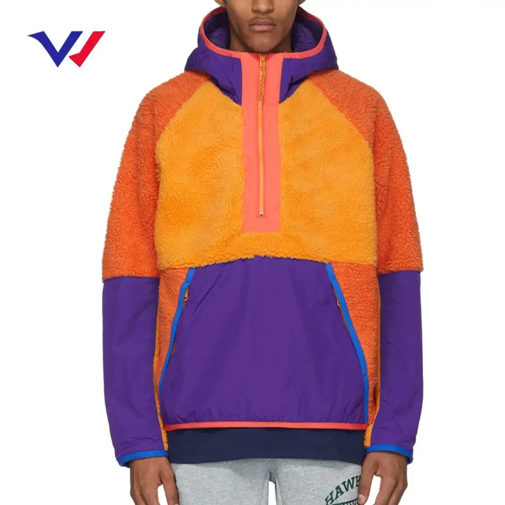 Custom pullover thick half zipper pullover hoodie logo custom fashion windproof kangaroo sweater fleece sherpa hoodie for men