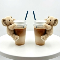 Vente en gros d'éléphants mignons en peluche personnalisés avec velcro pour tasses à café, animaux en peluche, jouets câlins, OEM/ODM