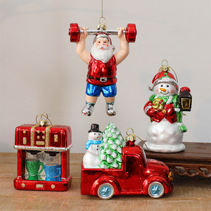 Ornamen Pohon Natal Plastik Cetak Tiup Grosir, Bentuk Santa Claus, Manusia Salju & Truk, Liontin Gantung - Product Image 3