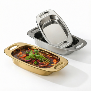 Plat de cuisson rectangulaire en acier inoxydable, profond, pour four et barbecue, idéal pour les fêtes - Product Image 1