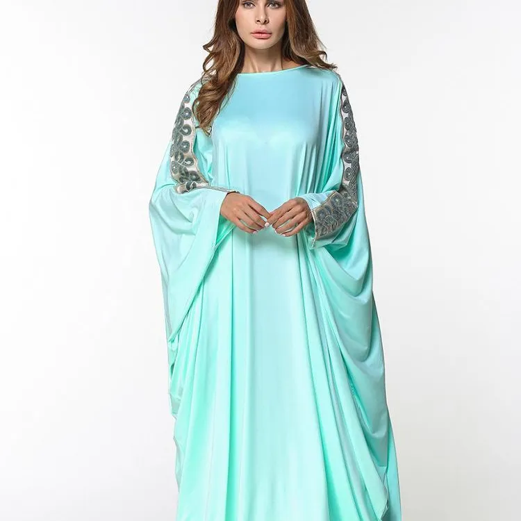 กระโปรงยาวผู้หญิง Kaftan หรูหราไม่มีรอยต่อปักชุดมุสลิมอาบายา