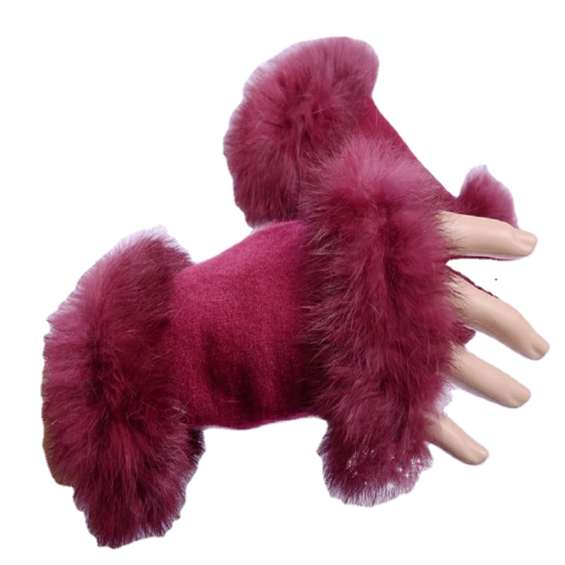 Женские роскошные перчатки из натуральной шерсти с манжетами из натурального кроличьего меха, женские теплые зимние перчатки, женские повседневные теплые варежки для рук