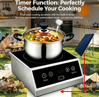Kompor Induksi Keramik Portabel Tenaga Surya 600W DC 24V 30Ah dengan Baterai Lithium Terintegrasi, Bahan Stainless Steel untuk Rumah Tangga, Luar Ruangan, dan Berkemah