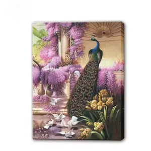 Pink Flower Wall Natural Scenery Wall Painting Luxury Decorative Peacock Oil Painting