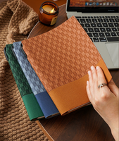 Carnet de notes A5 en cuir souple à carreaux vintage, carnet de notes d'affaires personnalisé, coffret cadeau de 100 feuilles de papier forestier imprimé