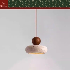 Luminaire GOLDKING pour salon, salle à manger, cuisine, entrée, anneau en <span class=keywords><strong>travertin</strong></span> beige naturel, sphère en bois de noyer brun, downlight OEM ODM - Product Image 2