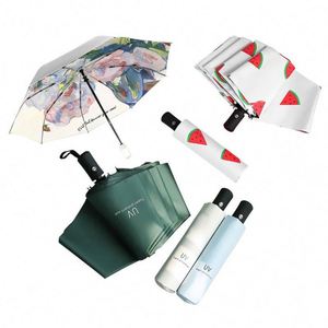 Parapluie pliant professionnel de qualité supérieure, design 3 plis, impression personnalisée, revêtement noir, tissu pongé moderne, durable, résistant au soleil - Product Image 1