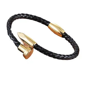 2312 and American fashion accessories simple everything punk style titanium steel leather bracelet personality nail