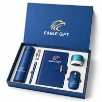 Caja de Regalo Promocional Personalizada de Cuero PU con Serigrafía, Set de Regalo con Termo, Cuaderno, Ratón, Altavoz, Bolígrafo y Cable de Datos