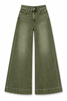 Jean évasé taille haute vert olive pour femme – Style rétro décontracté pour le quotidien et les vacances