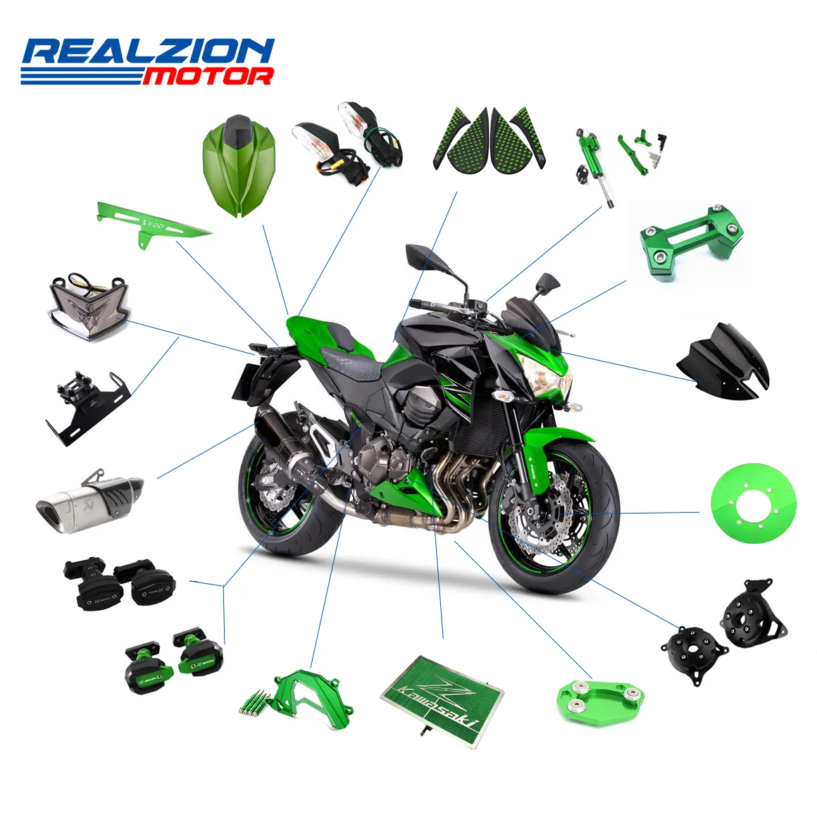 Realzion ชิ้นส่วนอะไหล่มอเตอร์ไซค์,อุปกรณ์ตกแต่งรถมอเตอร์ไซค์ CNC สำหรับ Kawasaki VERSYS 650 X300 Ninja400 Z900 Z900RS Z1000