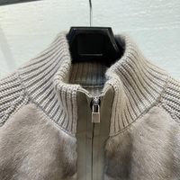 Cardigan en cachemire et fourrure de vison de luxe pour femme, col montant, fermeture éclair, hiver