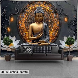 Bouddha blanc méditation tenture murale psychédélique Zen Art tapisserie avec fleur Halloween décor bouddhiste Statue Stock - Product Image 1