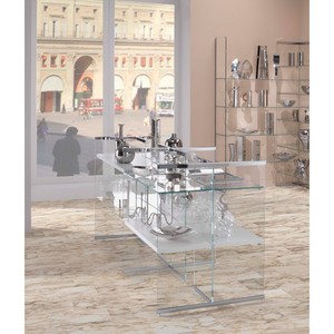 Vitrinas Modulares de Doble Cara, Composición Central 203x80x H 100, Mueble de Salón Blanco Brillante - Product Image 1