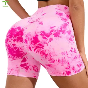 Popular Trend Girls High Waist Biker Pants Quick Dry Tie-Dye Pink Scrunch Butt Sports Fitness Yoga Shorts