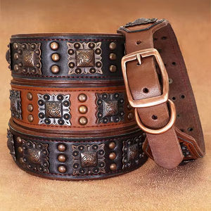 Mofesipi Hond Leer Anti Bite Klinknagel Kraag Grote Hond Halsband Metalen Gesp Verstelbaar Voor Honden Vintage Koeienhuid Materiaal - Product Image 6