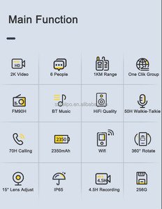 OEM 2K Impermeável Capacete Gravador 1000M 6-Rider Intercom Headset com <span class=keywords><strong>Bluetooth</strong></span> WiFi 1080p Gravador de Vídeo para Motocicletas - Product Image 2