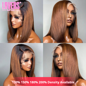 Pelucas de cabello humano vietnamita liso, con cierre frontal de encaje doble, sin pegamento, color ombre marrón, corte bob corto, para mujeres <span class=keywords><strong>negras</strong></span>, al por mayor - Product Image 4