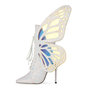 Bottes pour femmes à talon fin et haut, avec fermeture éclair latérale, tige scintillante, bout pointu, hauteur mi-cuisse, pour soirée - Product Image 5