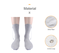 Chaussettes électrodes TENS/EMS Konmed KM407 en fibre argentée conductrice avec contrôle manuel par câble pour massage réflexologie pied-genou et amélioration de la circulation sanguine