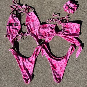 ชุดว่ายน้ำผู้หญิงลายฮาวายแบบผูกด้วยมือ ผลิตจากโรงงาน ออกแบบเองได้ ผลิตจากไนลอนรีไซเคิล - Product Image 2