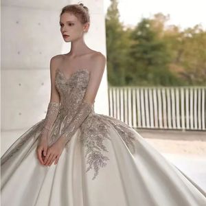 فستان زفاف من الساتان الراقي من Hepburn جديد بسيط مزاجه أنيق فستان زفاف متتالي - Product Image 5