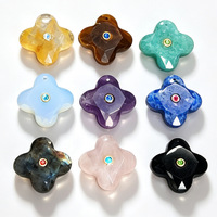 Pendentif délicat en pierres précieuses naturelles, trèfles incrustés de zircon, breloques en quartz rose, améthyste, œil de tigre, pendentif fleur pour cadeaux