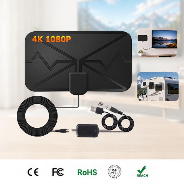 4K 1080P Support Indoor TV Patch Antenna with Amplifier 25dBi Long Range HD Digital TV Antenna for Free Channels Home RV Camping