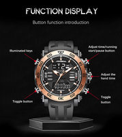 Jam Tangan Silikon Hitam LIGE FB0021 untuk Pria Multifungsi LED Backlight Analog Digital Sport Elektronik Kronograf +kotak